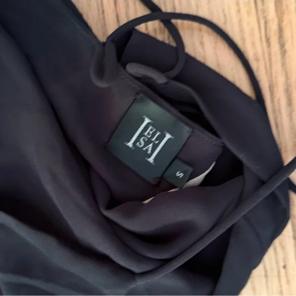 Helsa Sheer Deep V Rosette Long Slip Maxi Dress in Black size Small - Picture 5 of 6